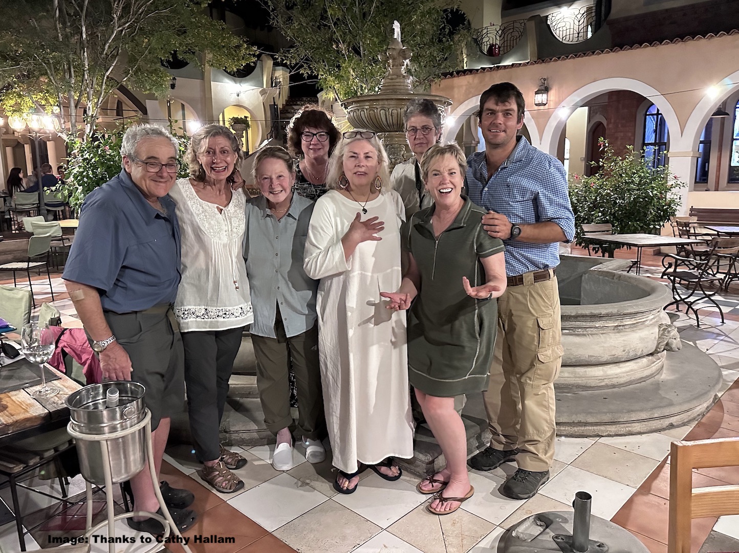Farewell dinner in Windhoek, Namibia. Larry, Roberta, Tina, Kate, Noreen, Kris, Cathy, and Marc. 